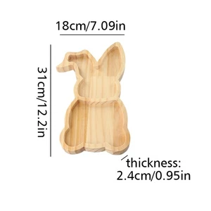 Easter Home Party Ornament Desserts Snacks Plate Tray Cartoon Rabbit Wood - Picture 1 of 1