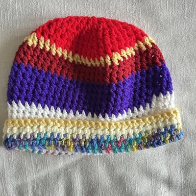 Handmade Crochet Hat Beanie Womens Multicolor Rainbow Warm Winter Boho Hippie - Image 1 of 4