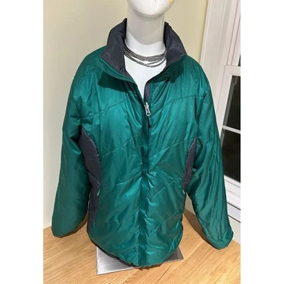 LL Bean reversible, embroidered flower puffer jacket emerald green and gray sz L - Image 1 of 4