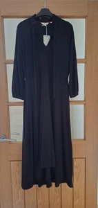 BNWT Boden Long Ruffle Tie Neck Black Dress Size 8 - Picture 1 of 3
