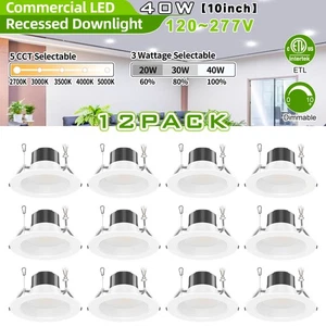 12Pack 10Inch 2700K-5000K 40W/30W/20W Canless Recessed Ceiling Downlight Fixture - Picture 1 of 13
