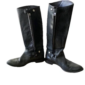Golden Goose Black Leather Boots Italy 38 8 Biker Tall Distressed Rocker Moto - Picture 1 of 11