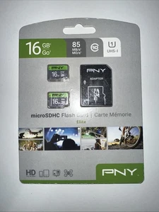 Mémoire Micro SDHC 16Go Deux Cartes Classe 10 avec Adaptateur Neuf PNY Elite Multi-Pack - Photo 1 sur 2
