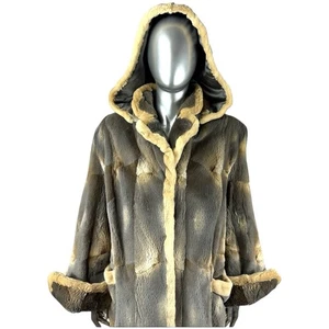 Gray Sheared MUSKRAT Stroller w/Hood, Sz 2XL, Certified Vintage Fur w/StorageBag - Picture 1 of 11