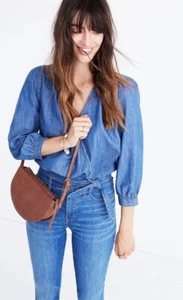 Madewell Denim Vneck Wrap Top Size Small - Picture 1 of 13