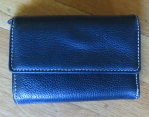 Black leather tri-fold women's wallet - Picture 1 of 5