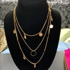 3 Tier Gold Tone Necklace - Picture 1 of 8