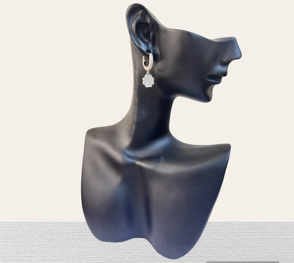 orecchini cerchio con pendente argento 925  anallergico zirconi quadrifoglio - Immagine 1 di 1