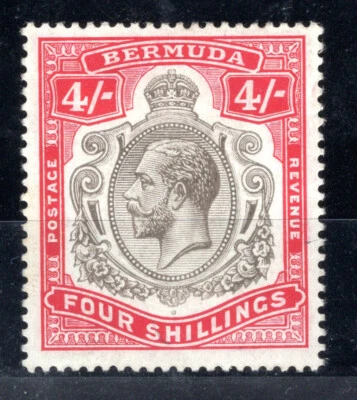 Bermuda 1918 sg 52bf 4/- blk & carmine BROKEN LEAF superb LM cat £350 - Image 1 of 2