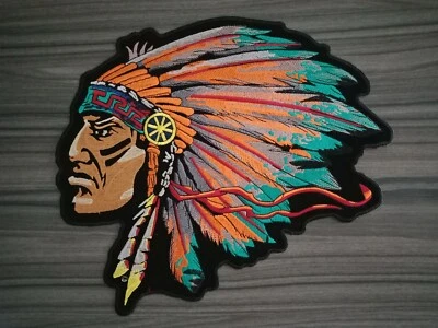 Large Patch Native American In dian Chief Biker Embroidered Iron or Sew on - Image 1 of 4