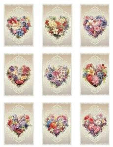 Floral Hearts & Lace A MULTI-SIZE SET Cotton Fabric Quilt Blocks - Picture 1 of 16