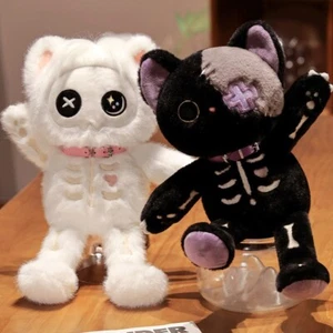 Gothic Dark Skeleton Cat Plush Toy - Glow in the Dark White & Black Cats - Picture 1 of 21