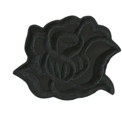 BLACK ROSE Flower  - 4 1/3" LARGE Embroidered Iron-On/Sew-On Patch - Image 1 of 3