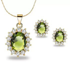 14k white gold plated Oval Shape Peridot 18 Inch Necklace And Earrings Set 925