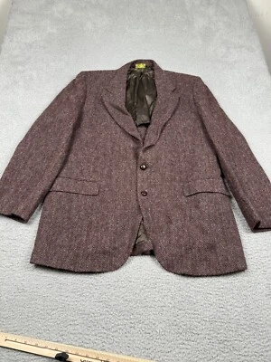 VTG STAFFORD HARRIS TWEED Blazer Mens 46* Maroon Scottish Wool Herringbone USA - Image 1 of 4