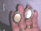 VINTAGE WHITING & DAVIS CLIP ON EARRINGS MOP PAT #156452 SILVER STUNNING DESIGN 