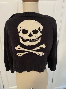 Vintage Betsey Johnson Knit Skull Cardigan Sweater Size L Super Rare - Picture 1 of 8