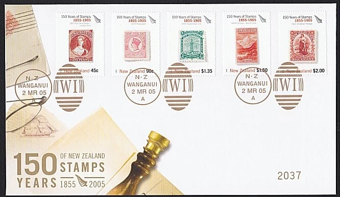 NEW ZEALAND 2005 150 Years of Stamp limited edition FDC - Gold postmark....B5579 - Image 1 of 1