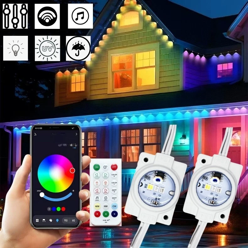 108FT Permanent Outdoor Lights 72LEDs RGB LED Eave Light With APP Remote Control - Image 1 of 4