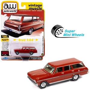 Auto World 1:64 1963 Chevy II Nova 400 Wagon Rosso - Foto 1 di 2