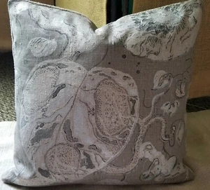 Lee Jofa Plankton Hand Block Printed 100% Linen Graphite Greys Silver Pillow Cov - Picture 1 of 12