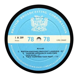 BBC SOUND EFFECTS LIBRARY "Aircraft - Vampires / Provost" (E+) 12" 1-A-209 [78] - Imagen 1 de 2