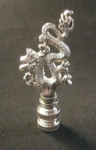 Lamp Finial-ANTQ. SILVER CHINESE DRAGON Lamp Finial-Satin Nickel Base - Picture 1 of 11