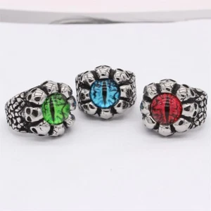 Vintage Punk Rock Skull Head Devil Eye Men's Stainless Steel Rings Size 7-12 - Picture 1 of 7