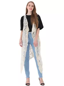 Floral Bohemian Sleeveless Mesh Lace Crochet Beach Top Cardigan Vest - Picture 1 of 48