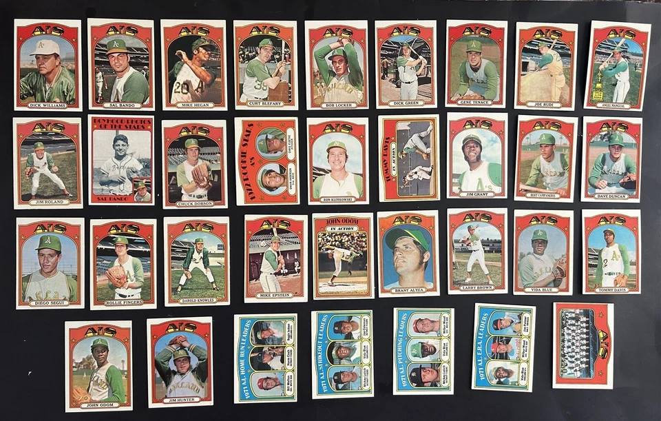 1972 Topps OAKLAND A's TEAM Лот из 33 ПАЛЬЦЕВ McLain HUNTER Rudi BANDO Vida ODOM - Изображение 1 из 3