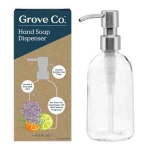 Grove co. Glass Hand Soap Dispenser Bottle w/ Brushed Stainless Steel Pump 13.5o - Picture 1 of 3