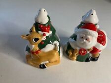 Vintage 2002 Lenox Rudolph & Santa Large salt & Pepper Shakers Ceramic