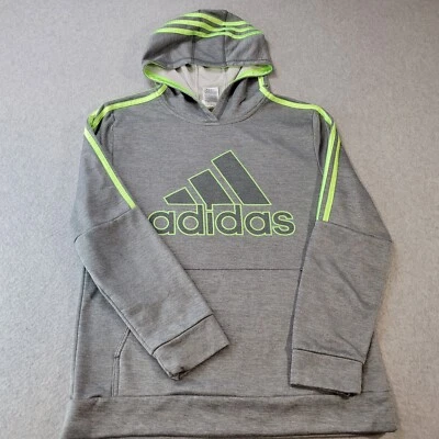 Adidas Sudadera con Capucha Pullover Gris Verde Neón Logo Niños Grande 18/20 Foto 1 de 4