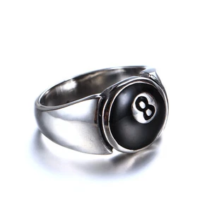 Billiards Black No.8 Ball Ring Stainless Steel Men's Luck Eight Ring Biker Punk - Picture 1 of 4