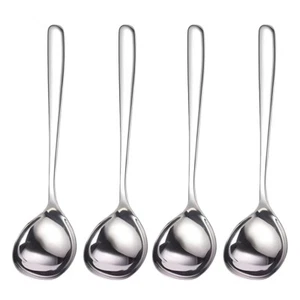 Soup Spoons 4Piece Premium Soup Spoons Stainless Steel Large round Spoons Heavy - Picture 1 of 17
