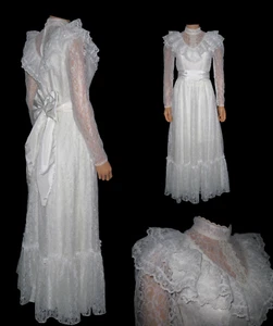 VINTAGE PRARIE WHITE ALL LACE MAXI DRESS GUNNE SAX STYLE CANDI JONES CALIFORNIA - Picture 1 of 12