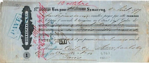 Netherlands East Indies, 1879, Vintage Cheque Order / Promissory Note - Samarang - Picture 1 of 2