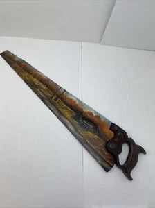 Handbemalte Säge Bauernhof Land Szene Scheune Fall Bäume Garantie Hervorragend - Bild 1 von 17