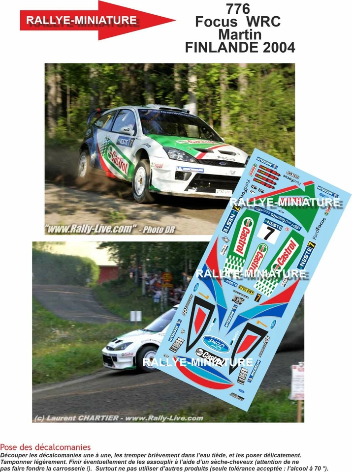RALLYE MINIATURE DECALS 1/43 REF 0776 FORD FOCUS MARTIN RALLY FINLAND 2004 WRC RALLYE FINLANDE