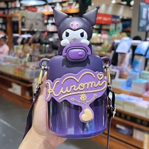 Kuromi Sanrio Thermos 560ml Insulated Steel Kawaii Water Bottle W Strap - Picture 1 of 4