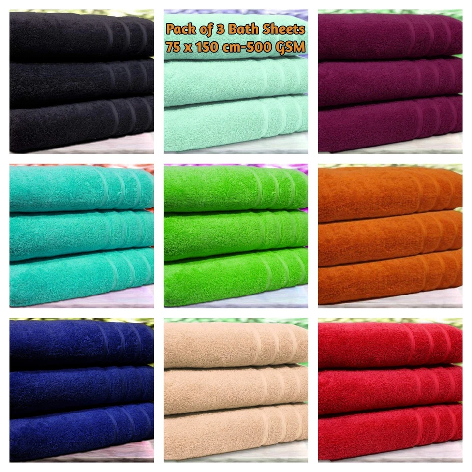 TEXTILE DO 3x Big Jumbo Bath Sheets 100% Pure Cotton Large Size XL Bathroom Towels Soft