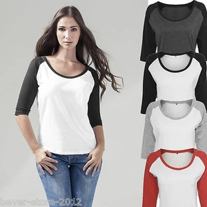 Camiseta de mujer 3/4 brazos Raglan mangas de contraste multicolor talla grande talla XS-5XL - Imagen 1 de 6