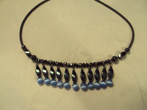 WOW!! 18" HEMATITE AND BLUE MOON STONE COLLAR NECKLACE #EB - Picture 1 of 4