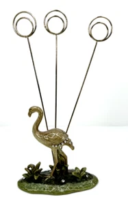 Flamingo Picture Photo or Card Holder Gold Tone w/ Enamel Paint Rhinestones - Picture 1 of 9