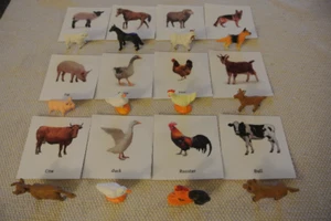 Montessori Common Farm Animals 3 Part Cards with Miniatures - Picture 1 of 5