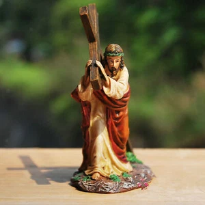 Statue Jesus Cross Crucifix Figurine Christ Catholic Home Sculpture Tabletop - Picture 1 of 13