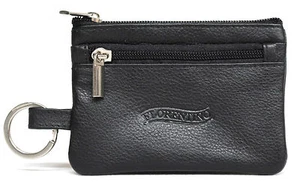 Quality Full Grain Cow Hide Leather Coin Purse with Key Ring. Blk 11034. - Picture 1 of 12