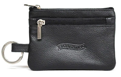 Quality Full Grain Cow Hide Leather Coin Purse with Key Ring.  Blk  11034. - Image 1 of 4