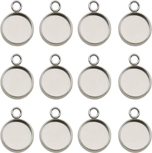 50Pcs Fit 12Mm Stainless Steel round Blank Bezel Pendant Trays Base Cabochon Set - Picture 1 of 12