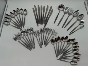 Vintage 51 Piece Stainless Textured handle Florals & Scrolls “Spring Garden” - Picture 1 of 11